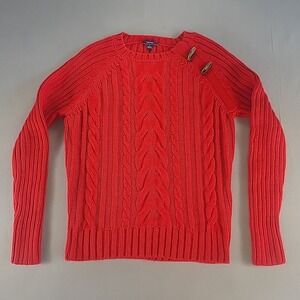 Nautica Women's Chunky Cable Knit Red Sweater‎ Long Sleeve Large